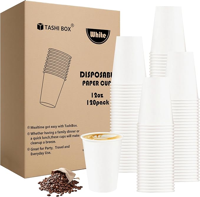 TashiBox 12 oz White Hot Drink Paper Cups by TashiBox