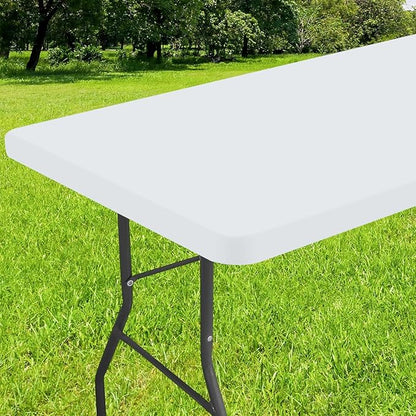 Smiry Rectangle Tablecloth, Elastic Fitted Flannel Backed Vinyl Tablecloths for 4ft Folding Tables, Waterproof Wipeable Table Covers for Indoor, Outdoor, Picnic and Camping (White, 30"x48")