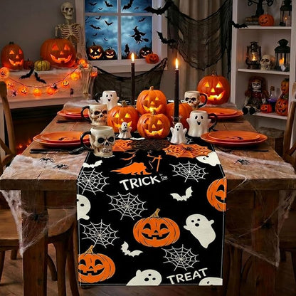 Halloween Table Runner Decorations Trick or Treat Kitchen Decor 13x72inch | - Image 2