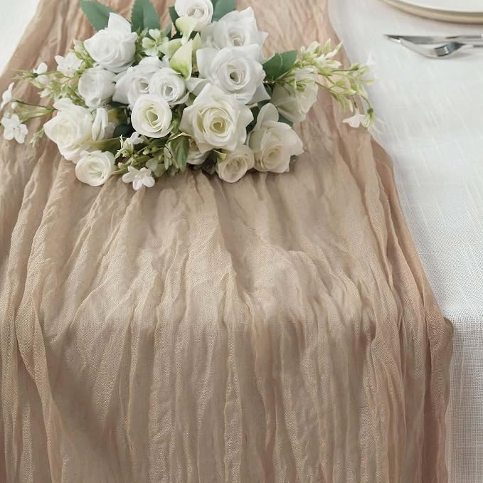 Efavormart 10ft Beige Cheesecloth Table Runner - Image 8