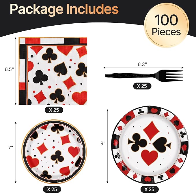 100 Pcs Disposable Casino Tableware Set - Image 2