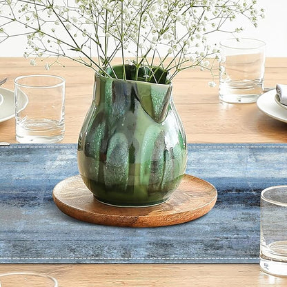 Blue Grey Table Runners Modern Art Farmhouse Linen Table Runners Dresser - Image 4