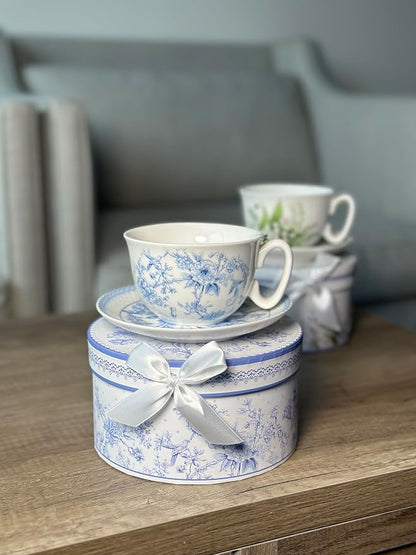 STP GOODS Blue Flowers Bone China Cup and Saucer Set in Gift Box - Image 9