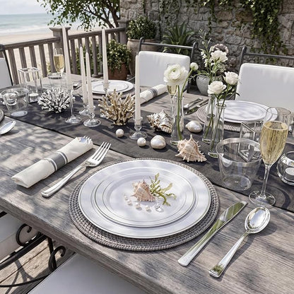 350Piece Silver Plastic Dinnerware Set - Image 6