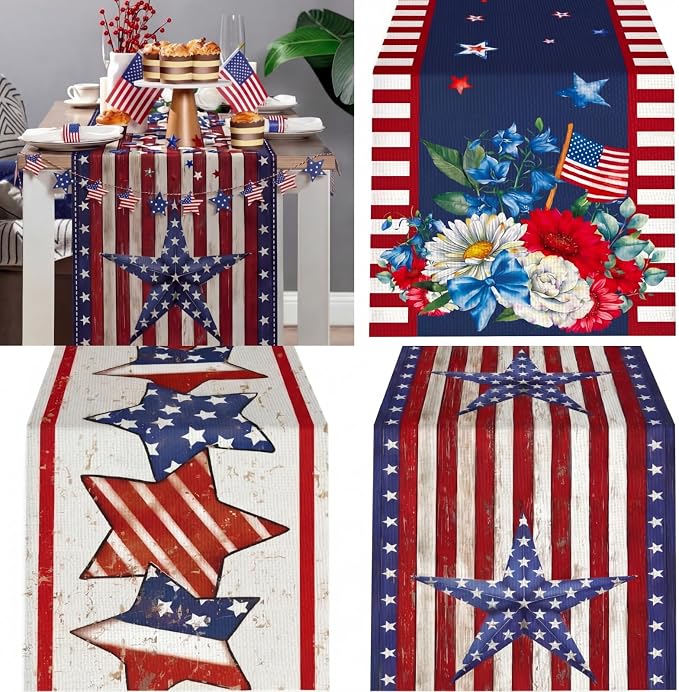 Gilprop 3 Pcs 4th of July Table Runners Patriotic Tablecloth, 13x72 Inch | by Gilprop