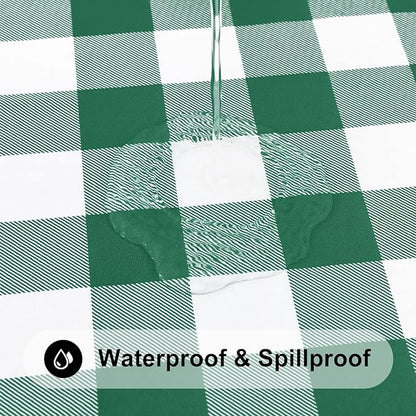 Smiry Rectangle Picnic Table Cloth, Elastic Waterproof Fitted Vinyl Tablecloths, Flannel Backed Buffalo Plaid Table Covers for Dining, Camping, Outdoor (Emerald Green and White, 24" x 48")