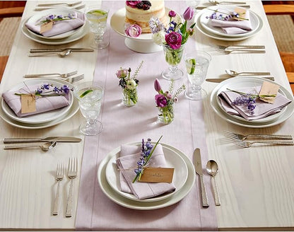 Solino Home Linen Napkins Set of 6 - Classic Hemstitch 100% Pure Linen Lilac Dinner Napkins Cloth 20 x 20 Inch for Valentines, Spring, Easter - Handcrafted and Machine Washable