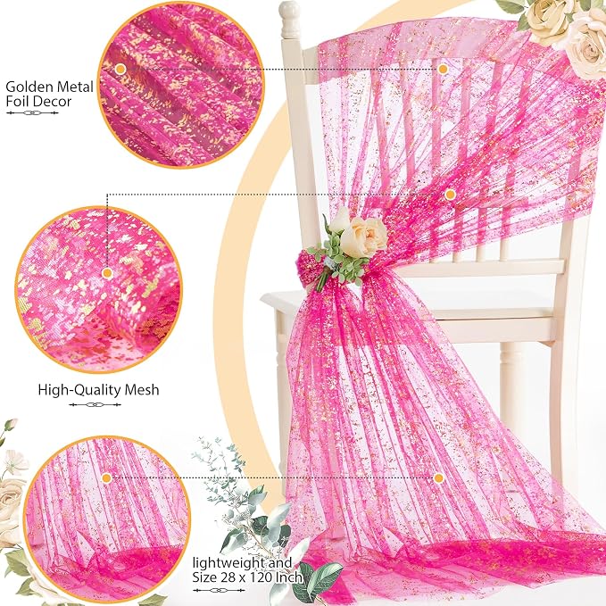 SiinvdaBZX 4 Pcs Hot Pink Sheer Tulle Table Runner 120 Inch/10 Ft Long | Gauze - Image 4