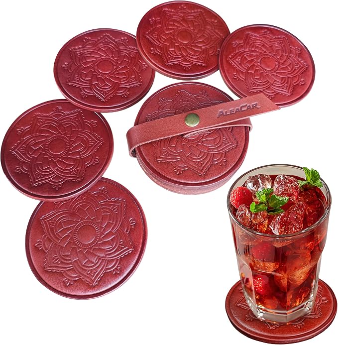 Handmade Leather Coasters 4" for Drinks by PREMIUMLEATHERHANDMADE