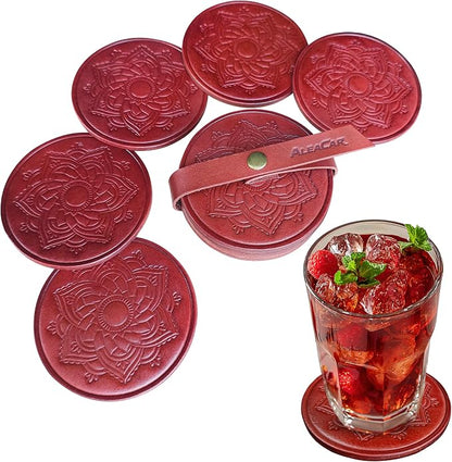 Handmade Leather Coasters 4" for Drinks by PREMIUMLEATHERHANDMADE