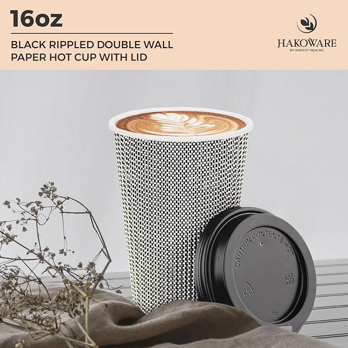 Harvest Pack 16 oz Disposable Coffee Cups, Insulated Ripple Double-Walled Paper - Image 3