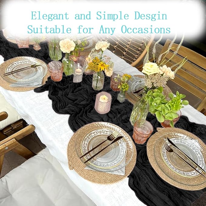 4 Pack Black Cheesecloth Table Runner 20 x 120 inch Gauze Table Runners 10 FT - Image 5