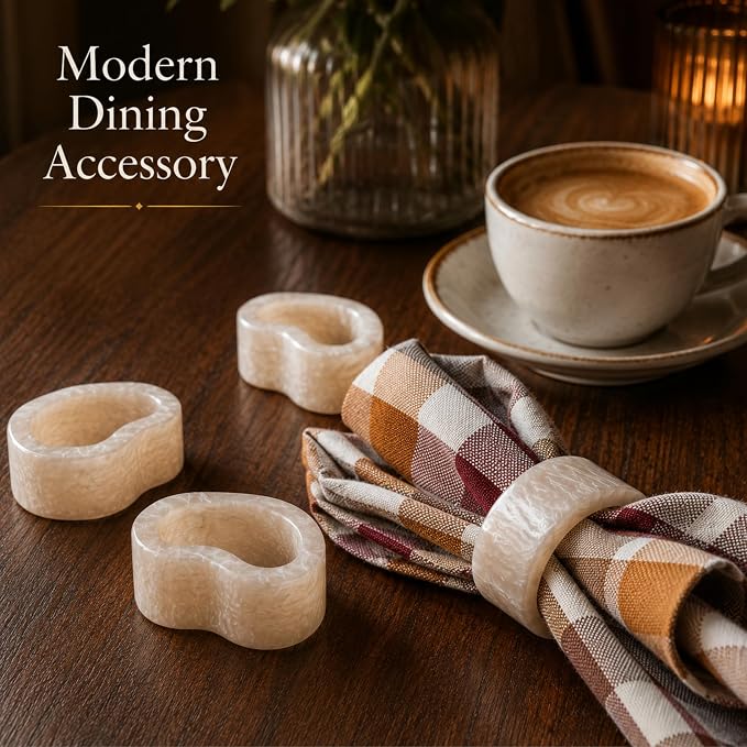 White Resin Napkin Rings, 2x2.25x0.75 in each, handcrafted resin, dining & - Image 3