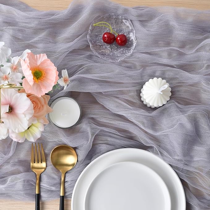 Gray Cheesecloth Table Runner Cheese Cloth Wedding Birthday Party Decor | 10Ft - Image 4