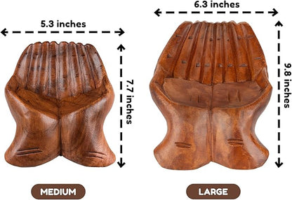Curawood Carved Hands Offering Bowl - Crystal Holder for Stones, Rock Collection Holder, Crystal Display Storage Tray, Wooden Hands Bowl for Keys - Rock Display Case for Shelf, Stand, Altar Decor (L)