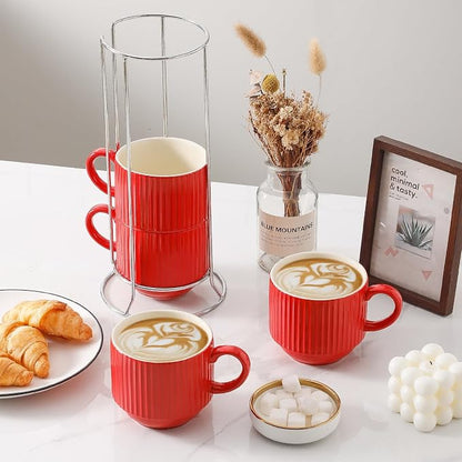 HASENSE Red Coffee Mugs, 15 oz Stackable Coffee Cups Set of 4 - Image 2