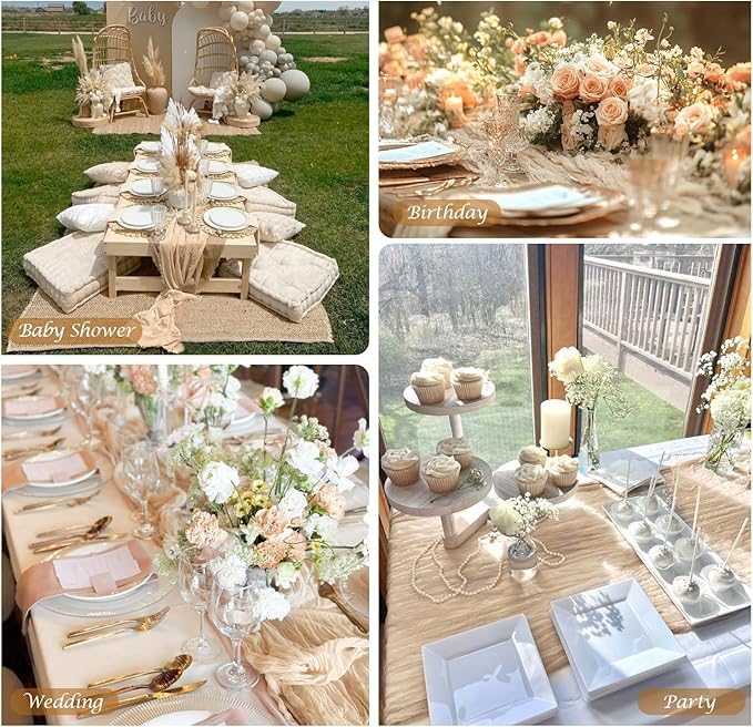 3 Pack Champagne Table Runner Summer Boho Cheesecloth Table Runner Gauze Table - Image 4