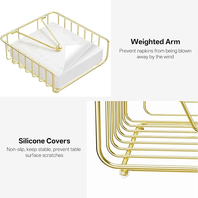 Napkin Holder for Table with Weighted Arm, Dinner Metal Flat Napkin Holders for - Image 4