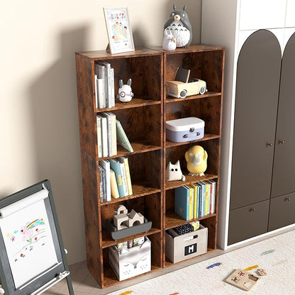 Wooden 5 Cube Storage Organizer, Vintage Brown 5 Tier Bookcase Bookshelf Freestanding Storage Display Organizer,Versatile Cubes Shelf and Cubby Unit for Living Room, Home Office, Dinning Room 15.7inch