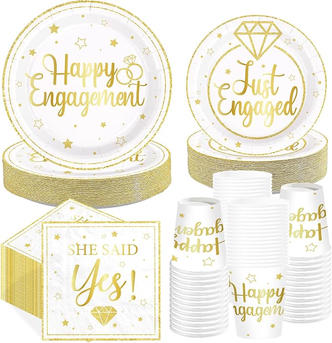 250Pcs Happy Engagement Diamond Ring Party Decoration Serves 50 | White Gold by Greencian