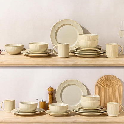 Ceramic Dinnerware Set for 4, 12-Piece Plates and Bowls Set | Lightweight - Image 8