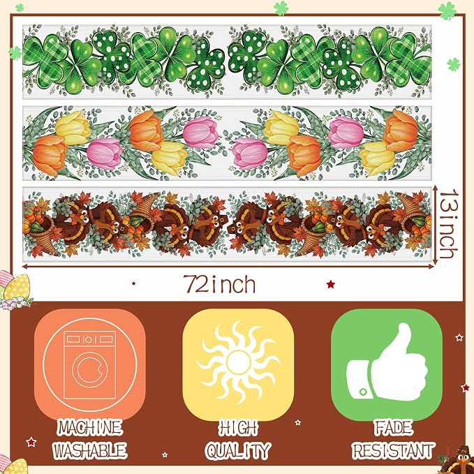 Honeydak 12 Pcs Holiday Table Runner Seasonal Farmhouse Table Decor 13 x 72 - Image 3