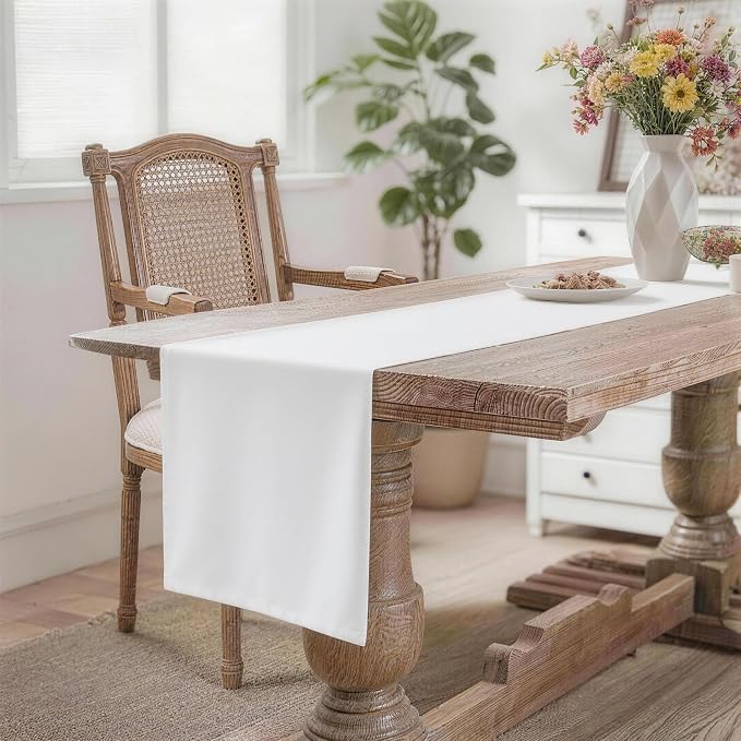 MEANMOY White Table Runner 72 Inches Long Waterproof Table Runners | Washable - Image 2
