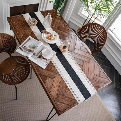 Macrame Table Runne Beige and Black Boho Table Runners - Image 6