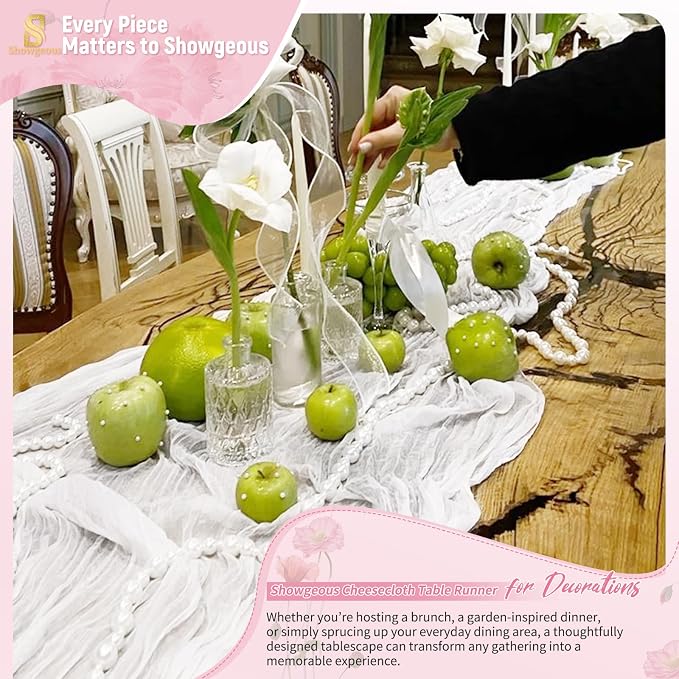 Showgeous 4 Pack White Cheesecloth Table Runner, 17 x 108 Inches | Boho - Image 8