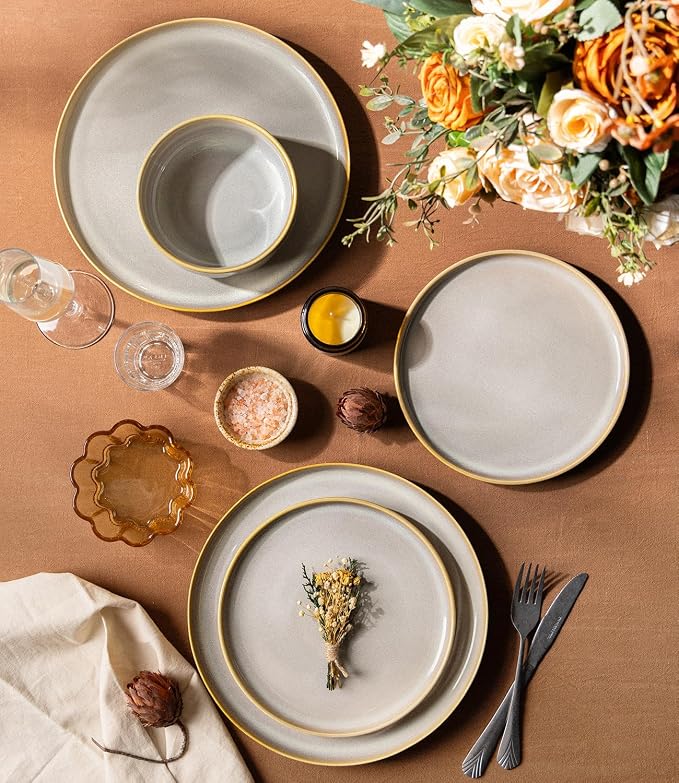 Ceramic Dinnerware Set for 4, 12-Piece Plates and Bowls Set | Handmade Reactive - Image 3