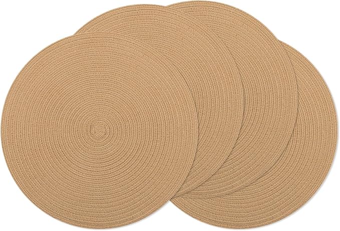 SHACOS 15 inch Round Braided Placemats Set of 4 Cotton Polyester Place Mats by SHACOS