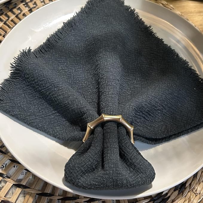 Matte Gold Napkin Rings，Bamboo Napkin Ring Set of 12 - Image 4