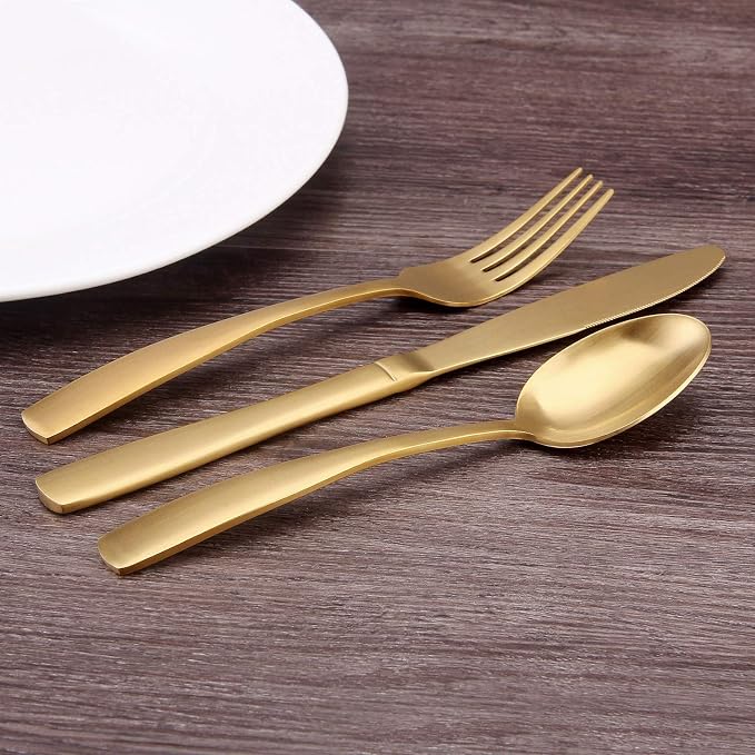 Matte Gold Silverware Set, Bysta 20-Piece Stainless Steel Flatware Set - Image 5
