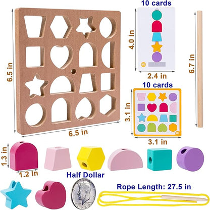 Activities for Dementia Patients, Memory Cognitive Games for Seniors, 3-in-1 Shape Matching Alzheimers Products for Elderly, Beads Sequencing Lacing Busy Box Board Gadgets Gifts