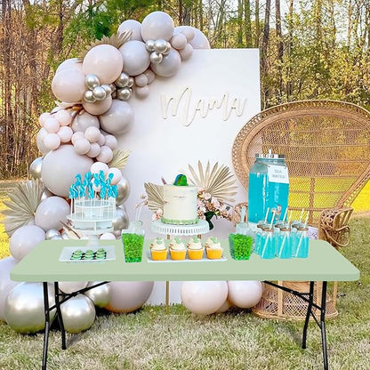 6 Pack Stretch Fabric Table Top Cap Cover, fits 6' Tables, Spandex Table Covers Washable Elastic Rectangle Tablecloth Protector for Indoor Outdoor Party Picnic Wedding, Sage Green, 30" W x 72" L
