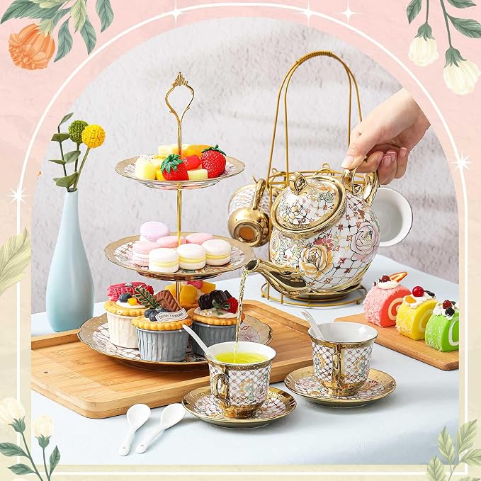 21 Pcs Porcelain Tea Set for Women Tea Party - Image 7