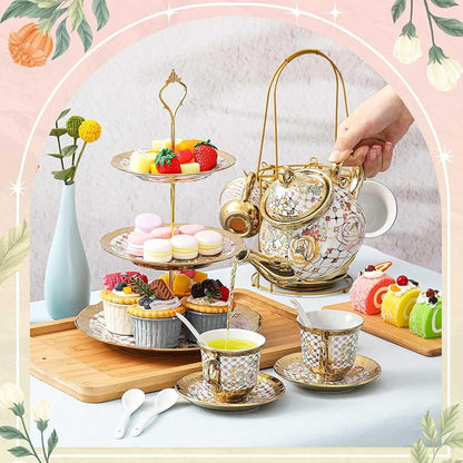 21 Pcs Porcelain Tea Set for Women Tea Party - Image 7