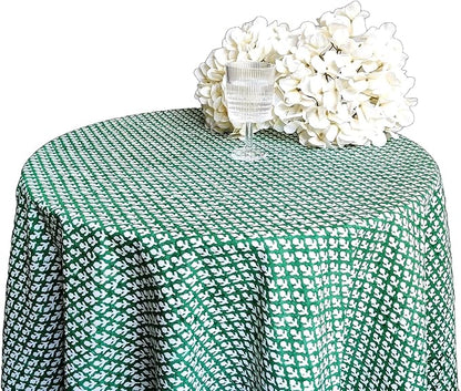ATOSII Queen Green 100% Cotton Round Tablecloth, Handblock Print Floral Table Cloth for Kitchen Dining Linen I Parties, Weddings, Outdoors, Christmas, Thanksgiving I 90" Inches Round I 6 Seater