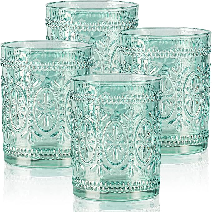 abrwyy Glassware set of 4, Vintage Drinking Glasses, 10oz Heavy Duty Glass Cups by abrwyy