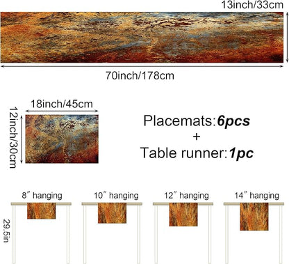 Brown Rust Table Runner and Place Mats Set of 6 Abstract Colorful Metal Steel - Image 3