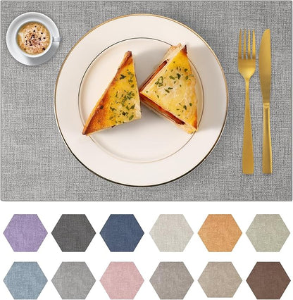 Faux Leather Placemats Set of 6 Washable Artificial Leather Table mats for Kitchen Table - Heat Resistant, Waterproof, Easy Clean, Anti Slip 11.8" x 17" (Light Grey-6 Pack)