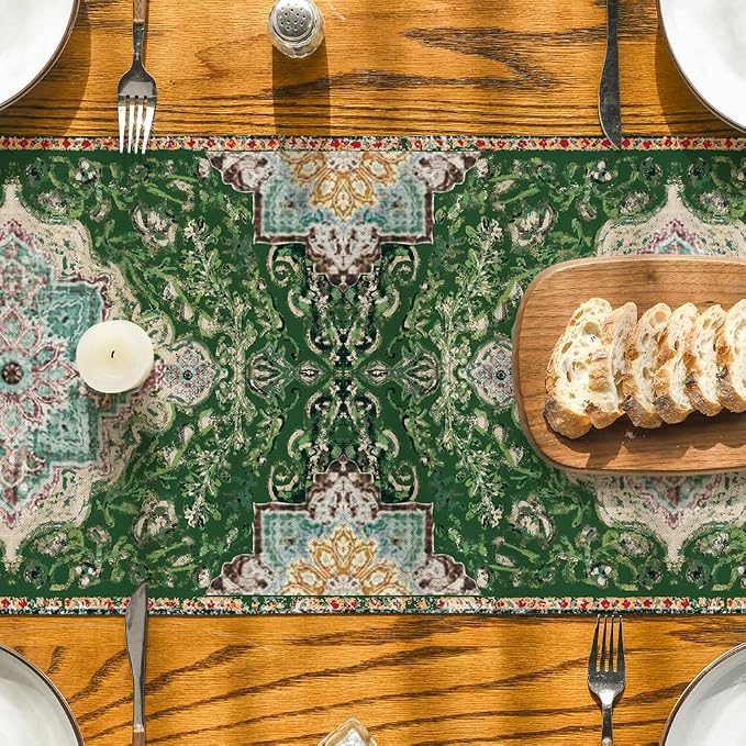 Artoid Mode Boho Bohemia Style Green Table Runner, Country Rustic Farmhouse - Image 3