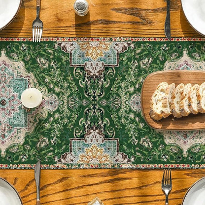 Artoid Mode Boho Bohemia Style Green Table Runner, Country Rustic Farmhouse - Image 3