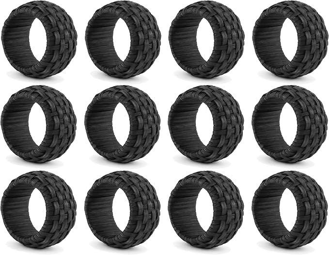 Artisan Cane Napkin Rings Set of 12, Earthy Woven Dinner Napkin Holders - Image 5