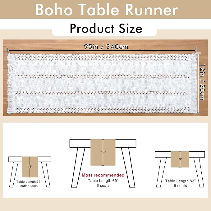 Macrame Table Runner Cream Beige Boho Table Runners - Image 2