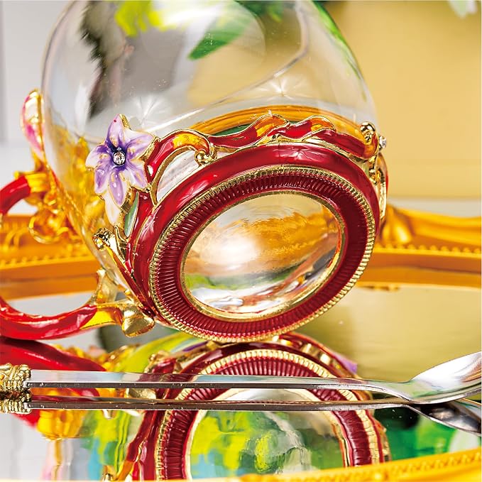 Flower Tea Cup, Lily flower Clear Glass Fancy Coffee Mug - Image 5
