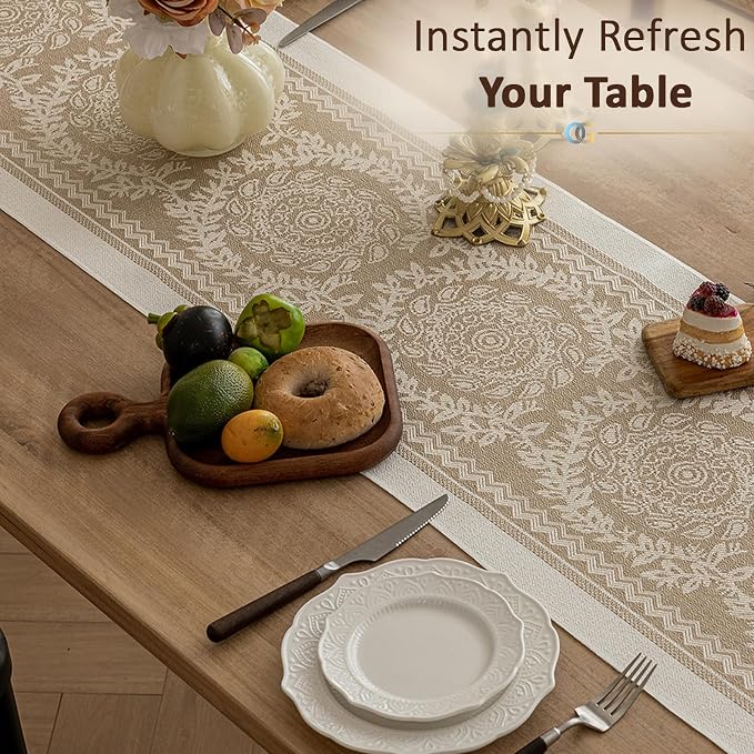 Farmhouse Boho Rustic Neutral Table Runner Decor - Image 2