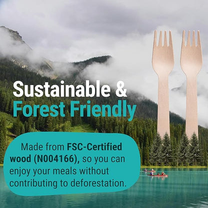 Disposable Wooden Forks For Eating - 300pcs - Heavy Duty & Sharp - Our Guilt-Free FSC Certified Wood Protects Forests - A Great Alternative to Bamboo Forks Disposable