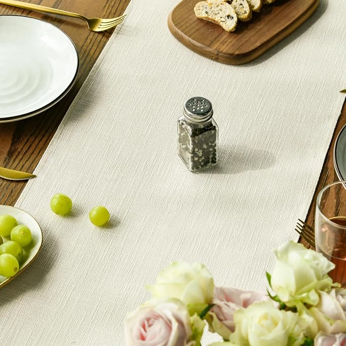 Artoid Mode Beige Tassel Table Runner, Boho Linen Blend Rustic Farmhouse Style - Image 7