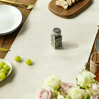 Artoid Mode Beige Tassel Table Runner, Boho Linen Blend Rustic Farmhouse Style - Image 7